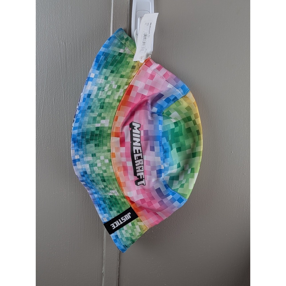 Justice Minecraft Girls Rainbow Pixel Reversible Bucket Hat New With Tags